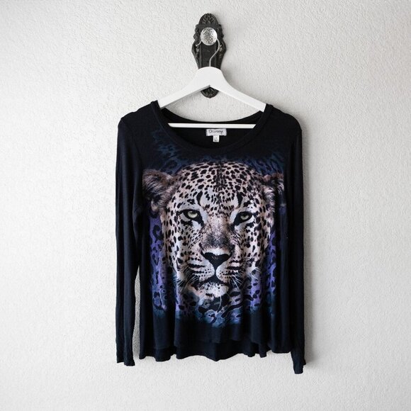 Olsenboye Tops - Olsenboye Leopard Graphic Long Sleeve Top | Size S | Black Animal Print Shirt